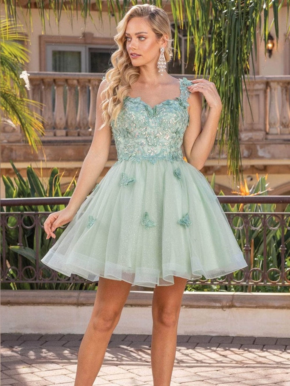 Dancing Queen Mint Green Floral & Butterfly Tulle Dress